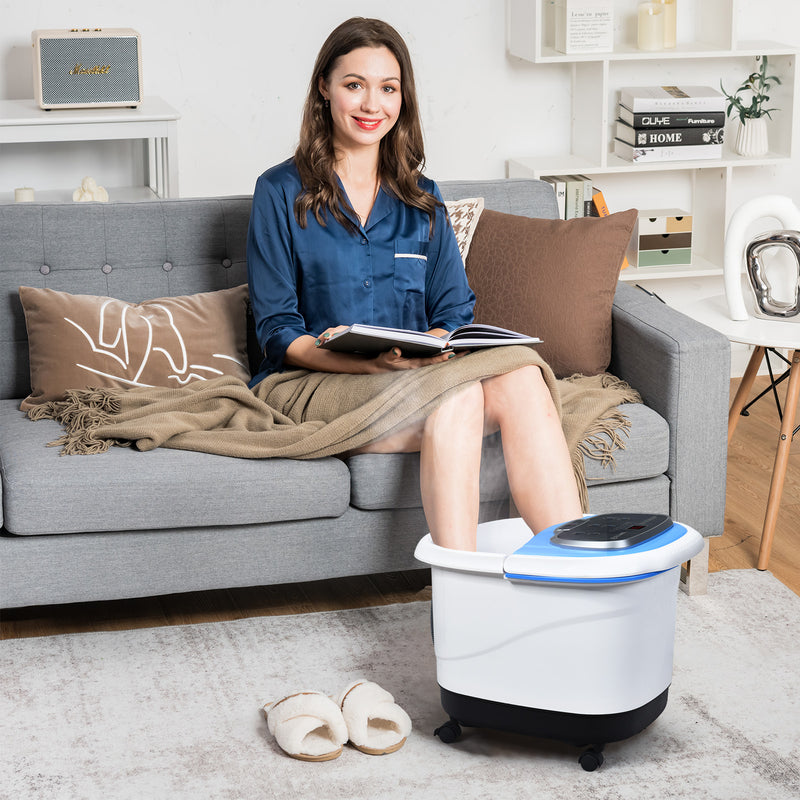 *Portable All-In-One Heated Foot Bubble Spa Bath Motorized Massager - Blue