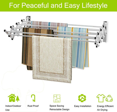 Stainless Wall Mounted Expandable Clothes Drying Towel Rack