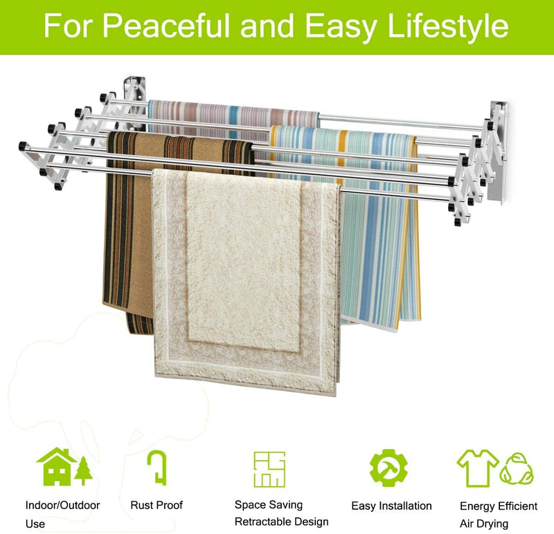 Stainless Wall Mounted Expandable Clothes Drying Towel Rack