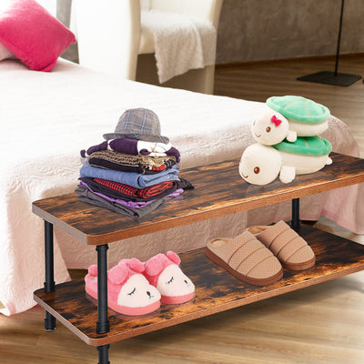 Industrial Vintage Coffee Table with 2-Tier Storage Shelf