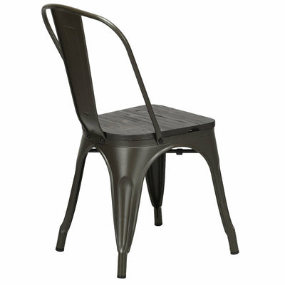 4 Pieces Tolix Style Metal Dining Side Chair Stackable Wood Seat-Dark Brown