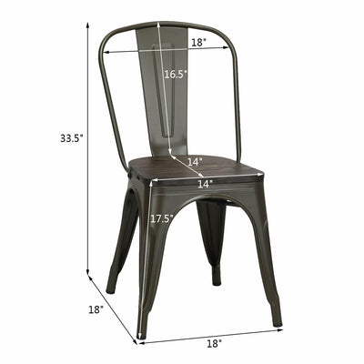 4 Pieces Tolix Style Metal Dining Side Chair Stackable Wood Seat-Dark Brown