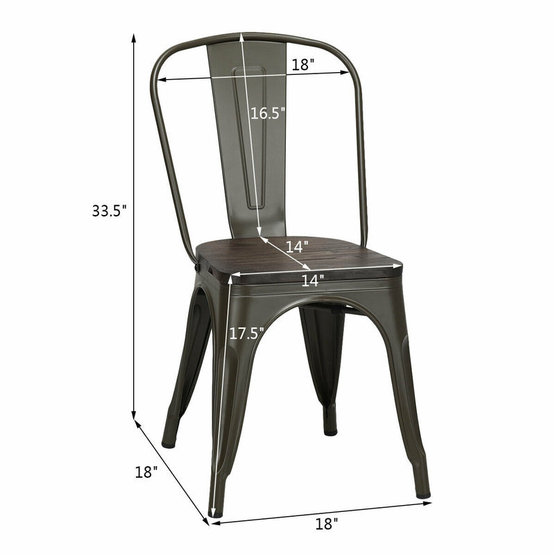 4 Pieces Tolix Style Metal Dining Side Chair Stackable Wood Seat-Dark Brown