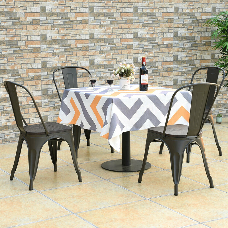 4 Pieces Tolix Style Metal Dining Side Chair Stackable Wood Seat-Dark Brown