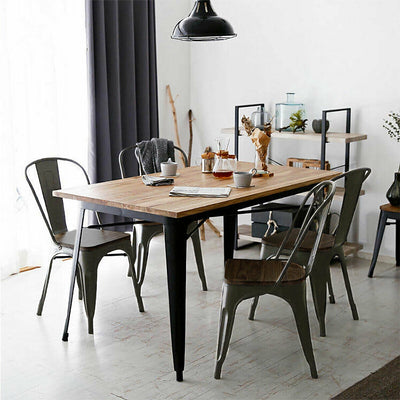 4 Pieces Tolix Style Metal Dining Side Chair Stackable Wood Seat-Dark Brown