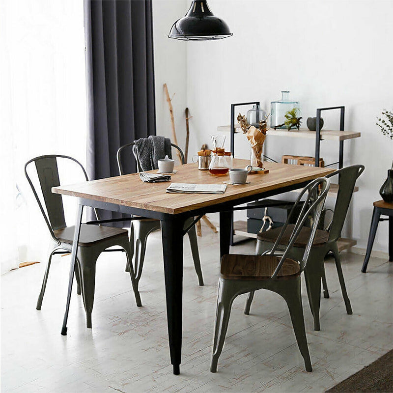 4 Pieces Tolix Style Metal Dining Side Chair Stackable Wood Seat-Dark Brown