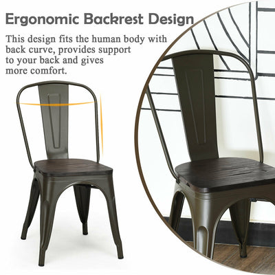 4 Pieces Tolix Style Metal Dining Side Chair Stackable Wood Seat-Dark Brown