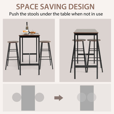 3 Piece Pub Table and Stools Kitchen Dining Set-Brown