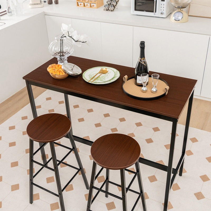 3 Piece Pub Table and Stools Kitchen Dining Set-Brown