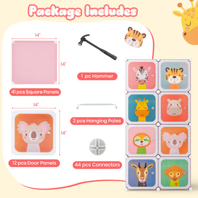 8-Cube Kids Wardrobe Closet with Clothes Hanging Section and Doors-Pink