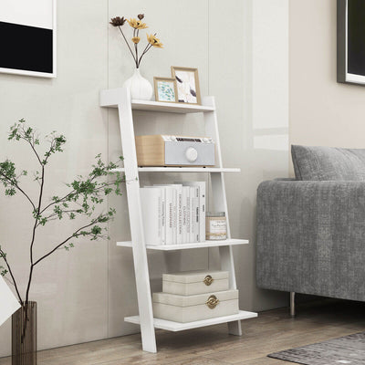 4-Tier Ladder Shelf with Solid Frame and Anti-toppling Device-White