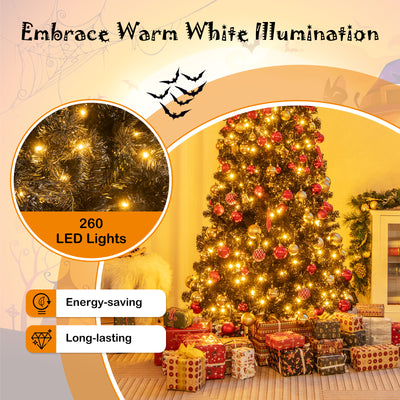 6/7 FT Artificial Christmas Tree with Bendable Top Section and Warm Light-6 FT