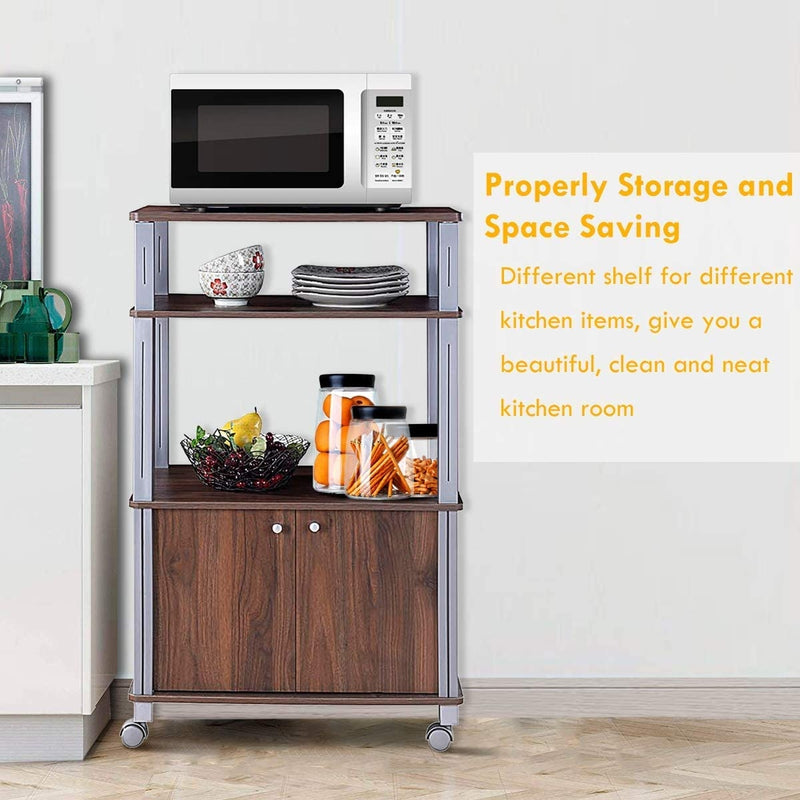 Microwave Rack Stand Rolling Storage Cart-Walnut