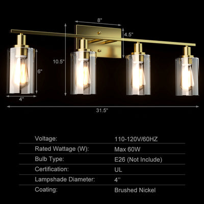 4-Light Wall Sconce with Clear Glass Shade-Golden