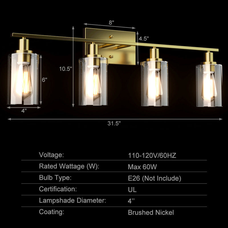 4-Light Wall Sconce with Clear Glass Shade-Golden