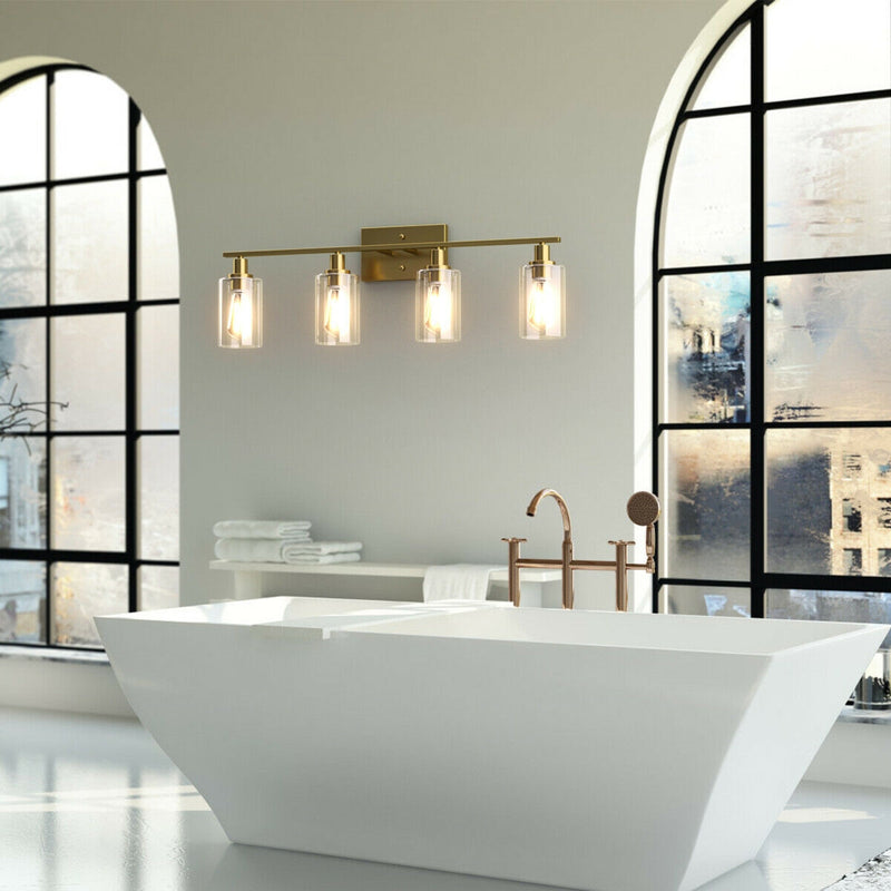4-Light Wall Sconce with Clear Glass Shade-Golden