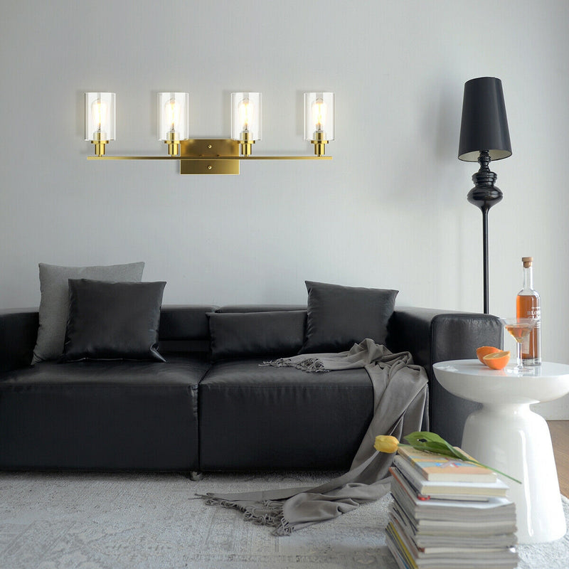 4-Light Wall Sconce with Clear Glass Shade-Golden
