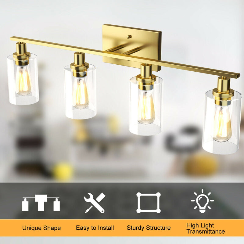 4-Light Wall Sconce with Clear Glass Shade-Golden