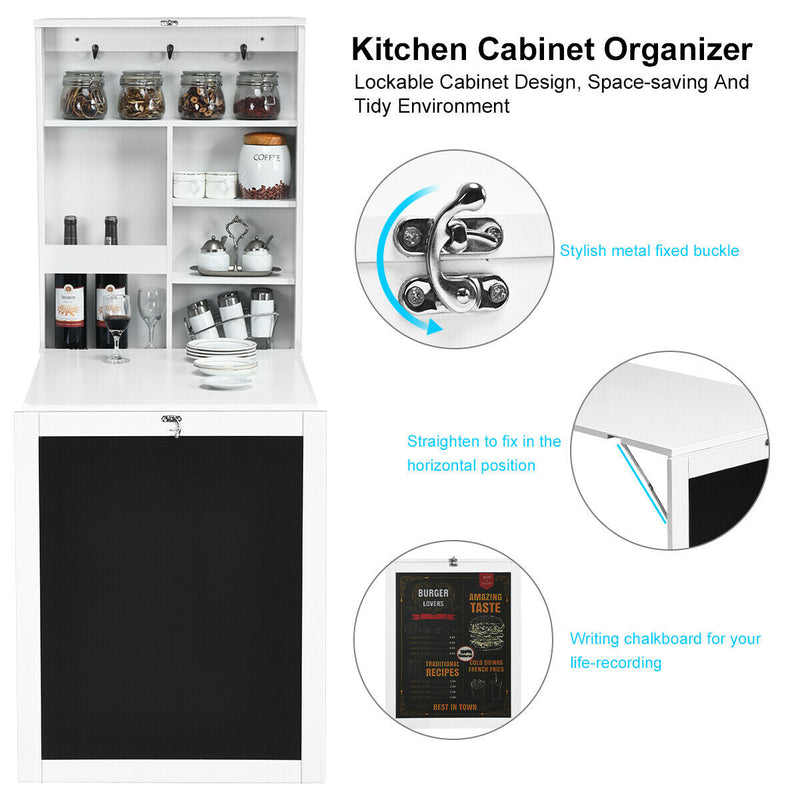 *Convertible Wall Mounted Table with A Chalkboard - White