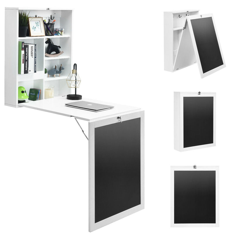 *Convertible Wall Mounted Table with A Chalkboard - White
