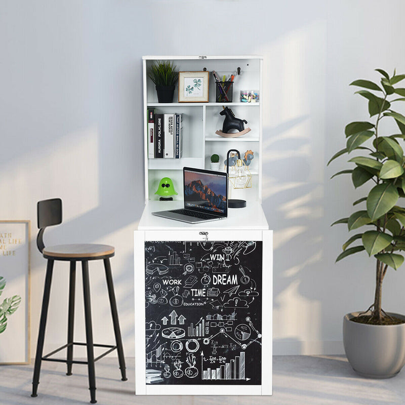 *Convertible Wall Mounted Table with A Chalkboard - White