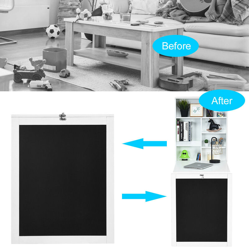 *Convertible Wall Mounted Table with A Chalkboard - White