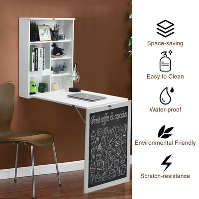 *Convertible Wall Mounted Table with A Chalkboard - White