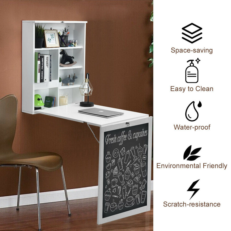 *Convertible Wall Mounted Table with A Chalkboard - White