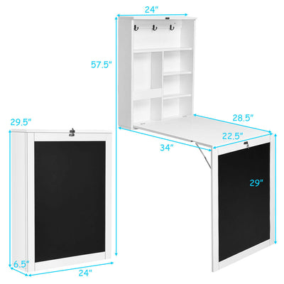 *Convertible Wall Mounted Table with A Chalkboard - White
