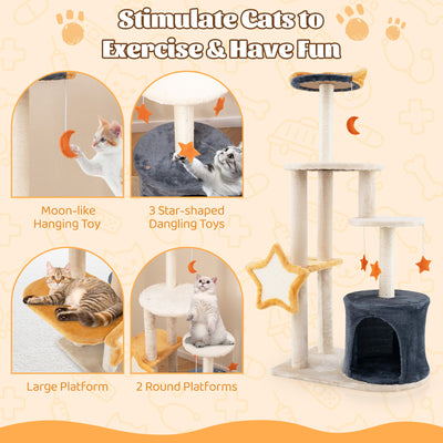 50 Inches Cute Cat Tree for Indoor Cats with Sisal Scratching Posts and Board