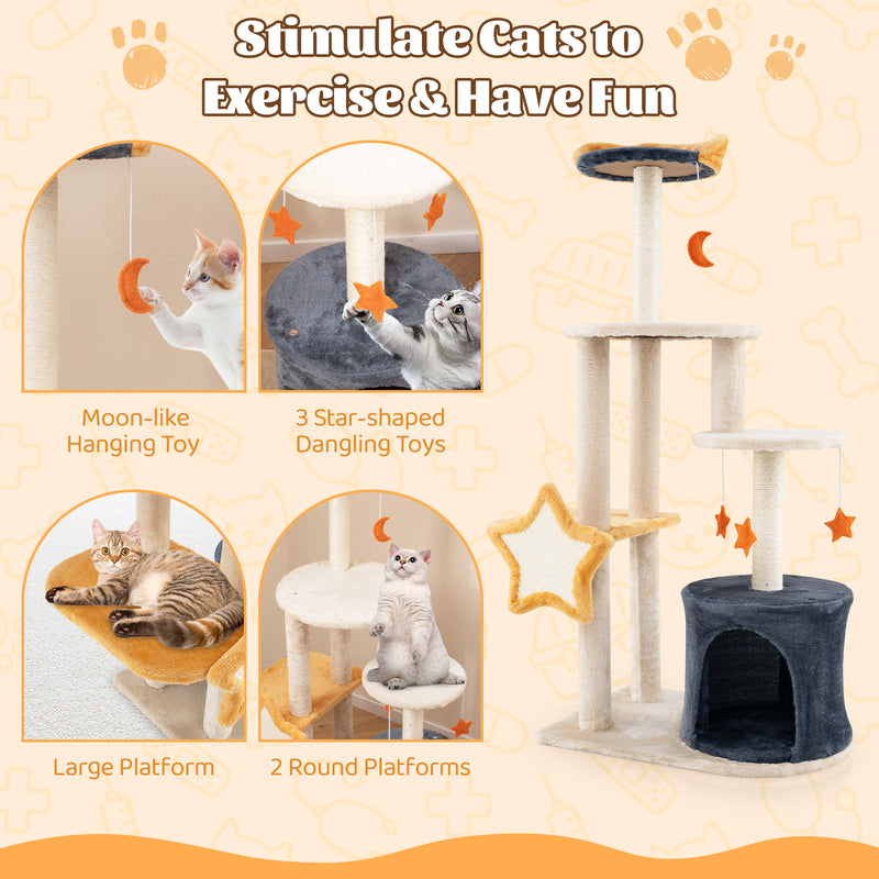 50 Inches Cute Cat Tree for Indoor Cats with Sisal Scratching Posts and Board