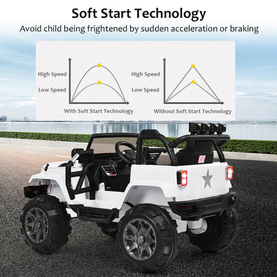 12V Kids Remote Control Riding Truck Car with LED Lights-White