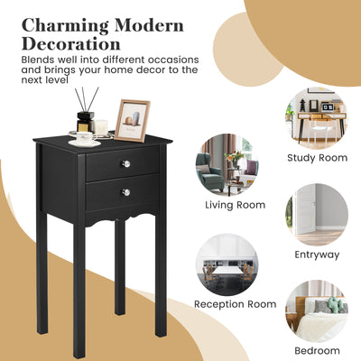Vintage Side End Table with 2 Storage Drawers-Black