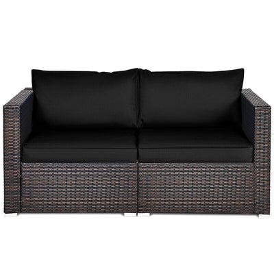 2 Pieces Patio Rattan Sectional Conversation Sofa Set-Black