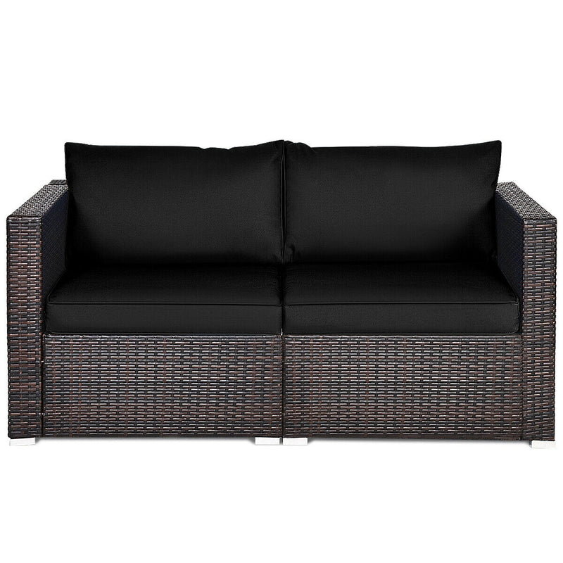 2 Pieces Patio Rattan Sectional Conversation Sofa Set-Black