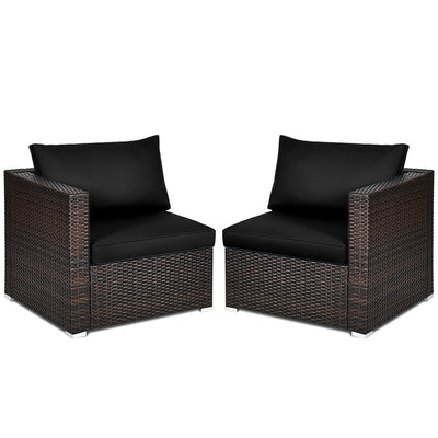 2 Pieces Patio Rattan Sectional Conversation Sofa Set-Black