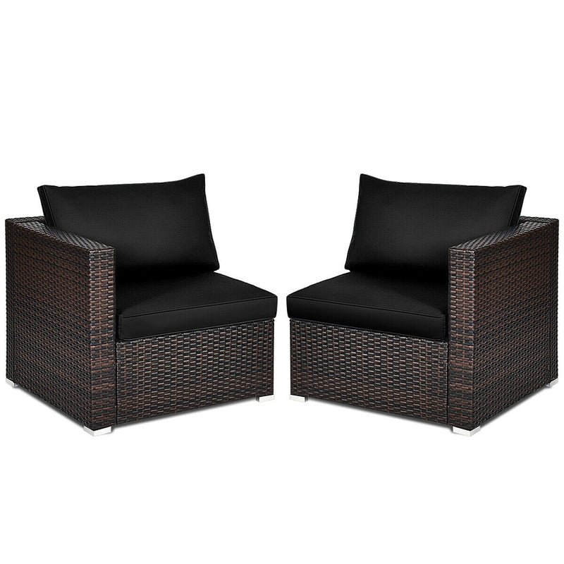 2 Pieces Patio Rattan Sectional Conversation Sofa Set-Black
