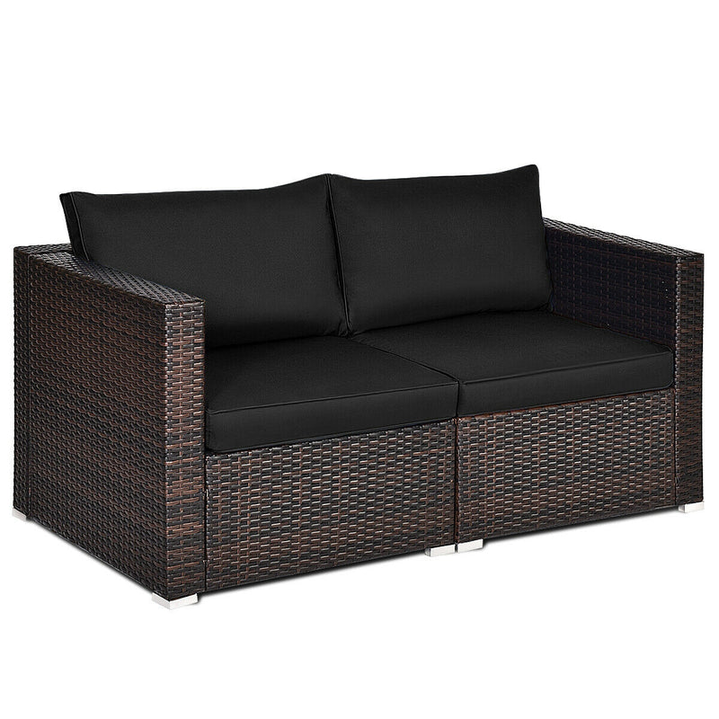 2 Pieces Patio Rattan Sectional Conversation Sofa Set-Black