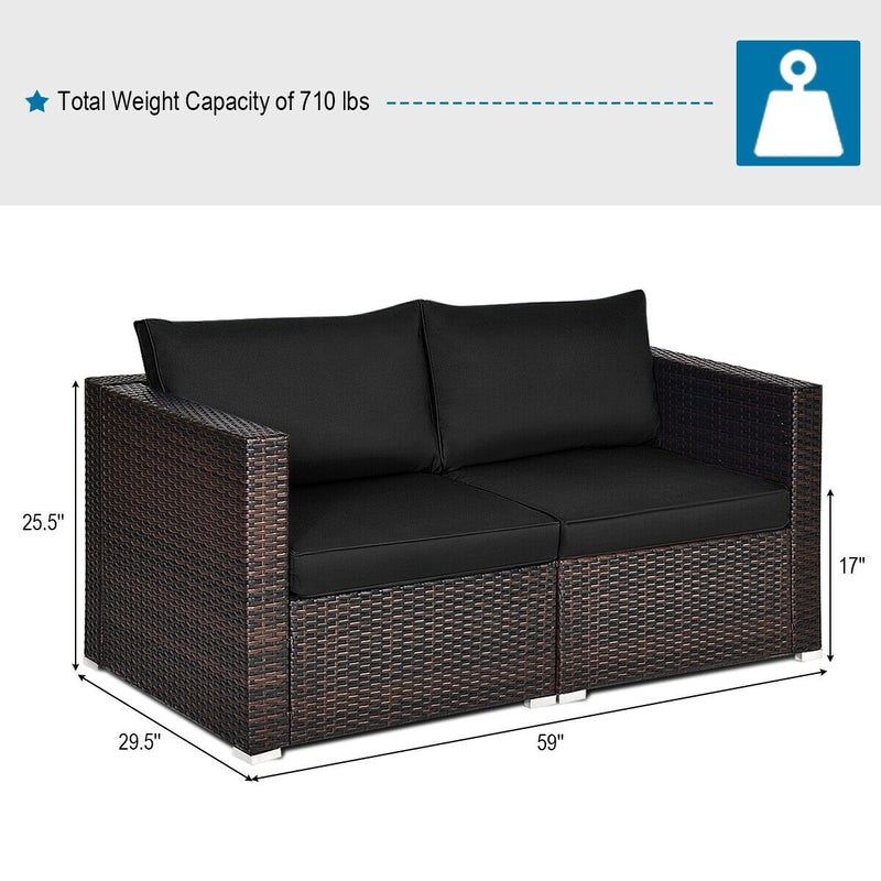 2 Pieces Patio Rattan Sectional Conversation Sofa Set-Black