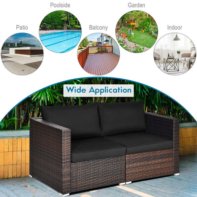 2 Pieces Patio Rattan Sectional Conversation Sofa Set-Black