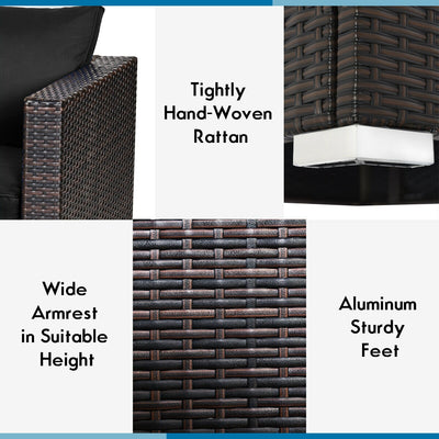 2 Pieces Patio Rattan Sectional Conversation Sofa Set-Black