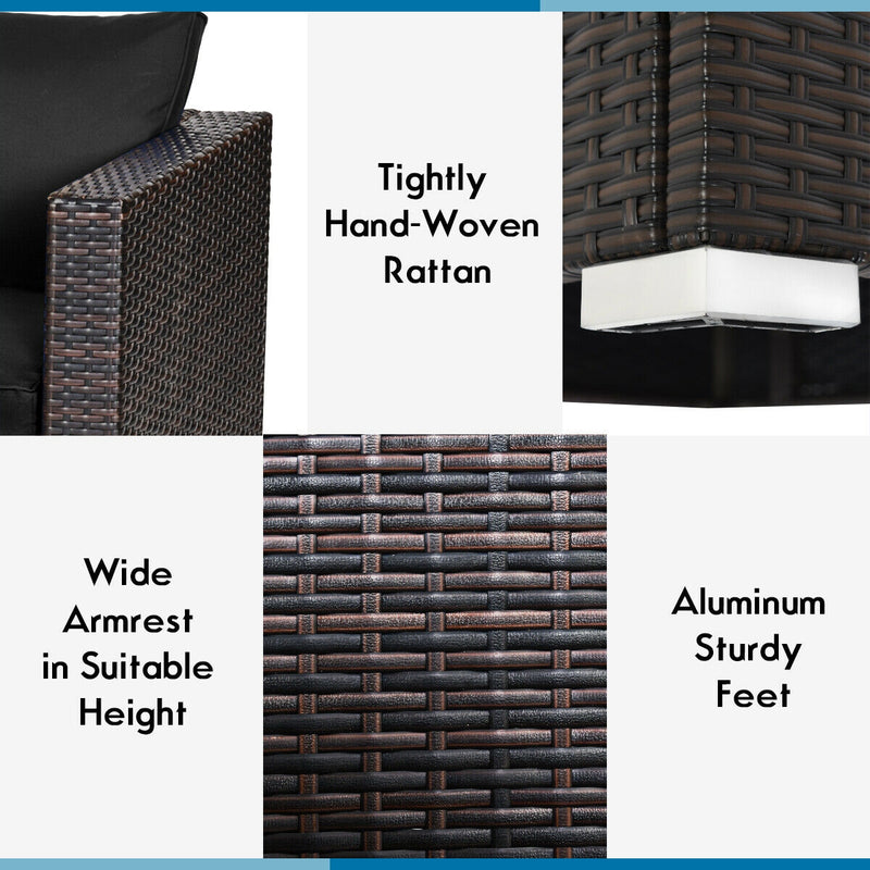 2 Pieces Patio Rattan Sectional Conversation Sofa Set-Black