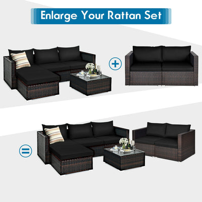 2 Pieces Patio Rattan Sectional Conversation Sofa Set-Black