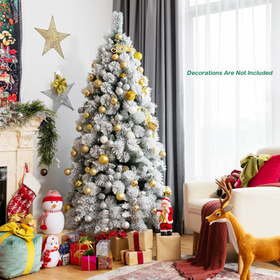 Flocked Hinged Artificial Slim Christmas Tree with Pine Needles-7 ft