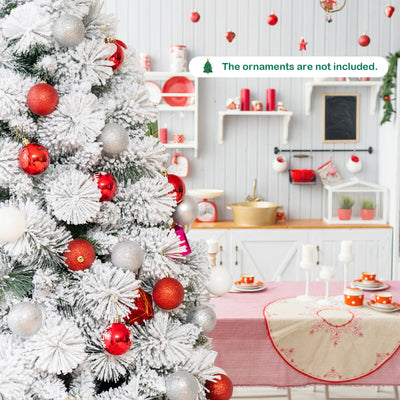 Flocked Hinged Artificial Slim Christmas Tree with Pine Needles-7 ft
