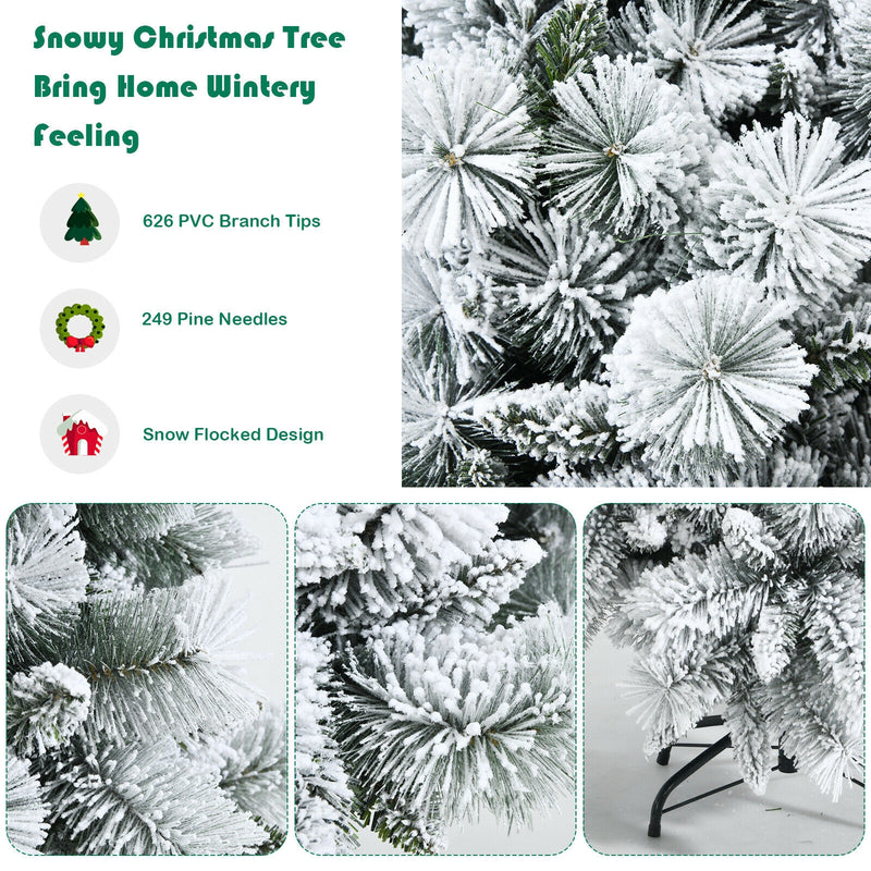 Flocked Hinged Artificial Slim Christmas Tree with Pine Needles-7 ft