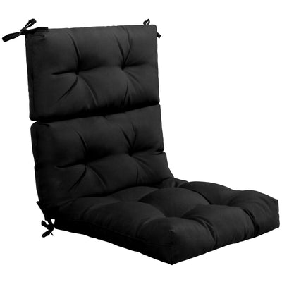 *Tufted Patio High Back Chair Cushion with Non-Slip String Ties - Black