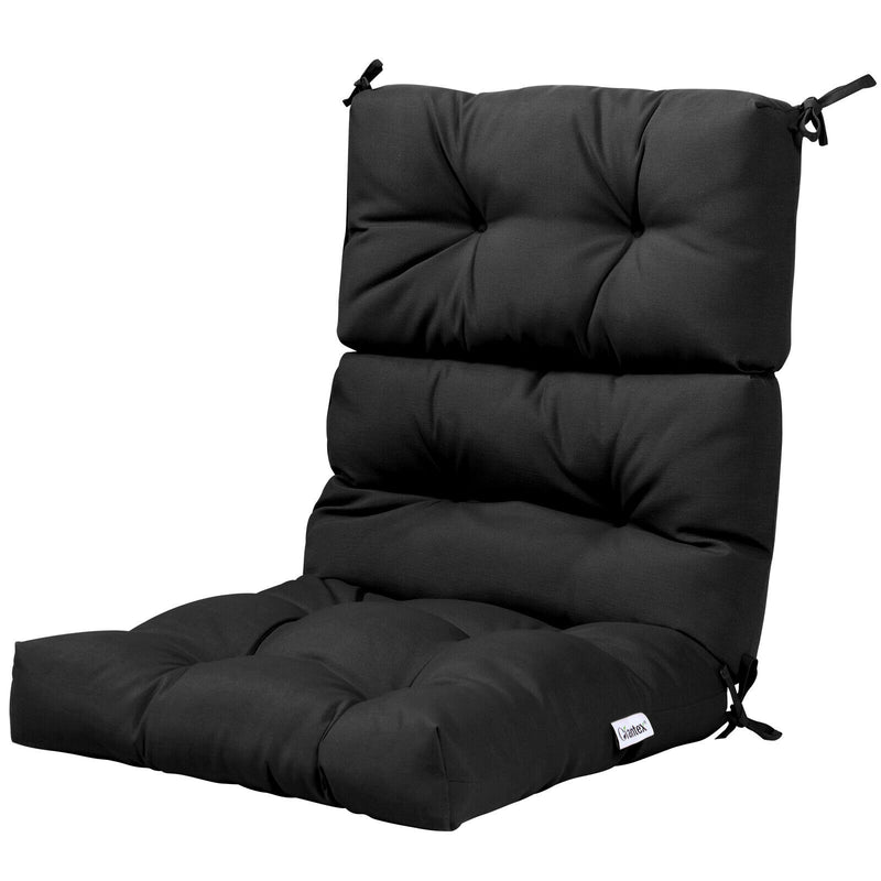 *Tufted Patio High Back Chair Cushion with Non-Slip String Ties - Black