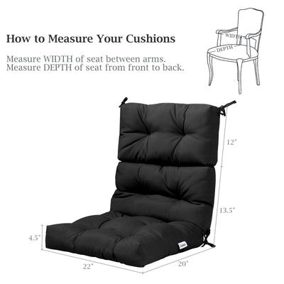 *Tufted Patio High Back Chair Cushion with Non-Slip String Ties - Black