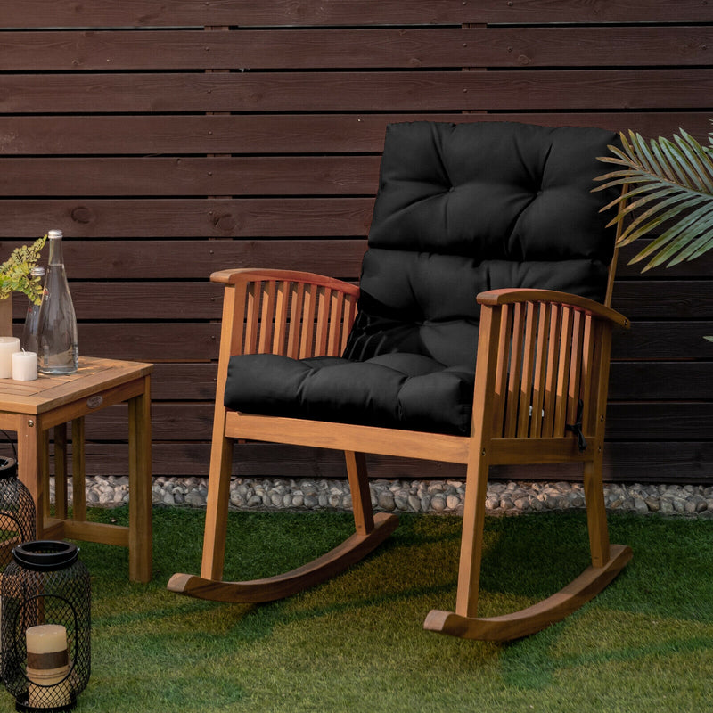 *Tufted Patio High Back Chair Cushion with Non-Slip String Ties - Black